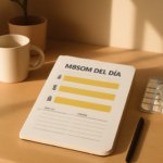 Minimalist productivity workspace, daily planner with three