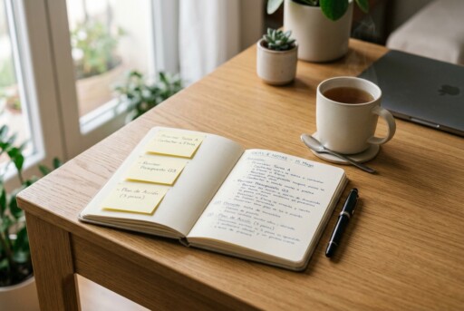 Libreta abierta con prioridades escritas para ordenar una decisión importante.