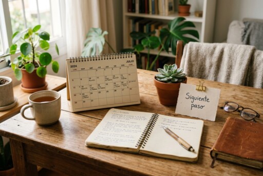 Calendario y libreta usados para ordenar el siguiente paso en una transición.